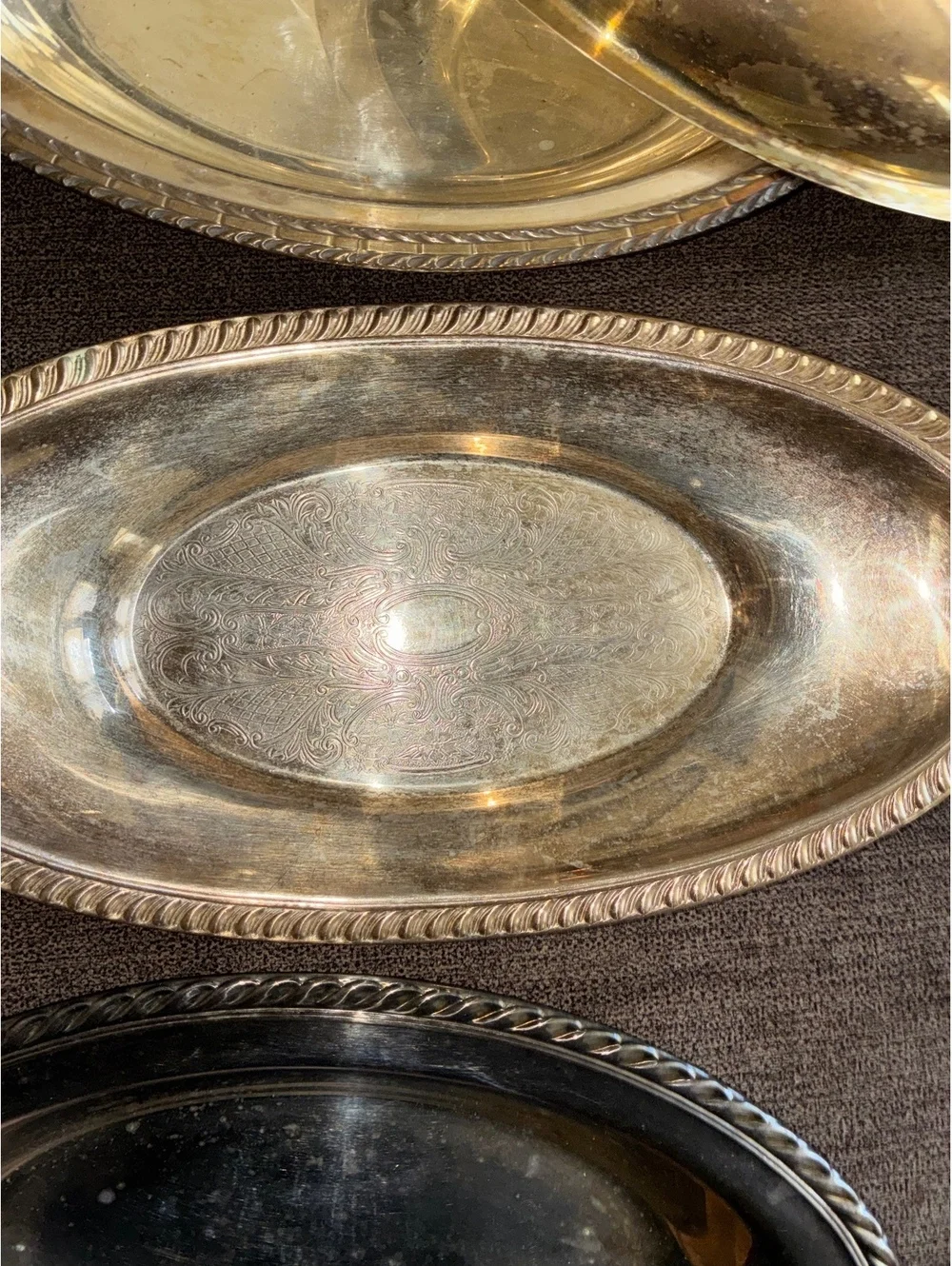 Vintage Silver Plate Oval Serving Dishes – Set of 3 with 1 Lid